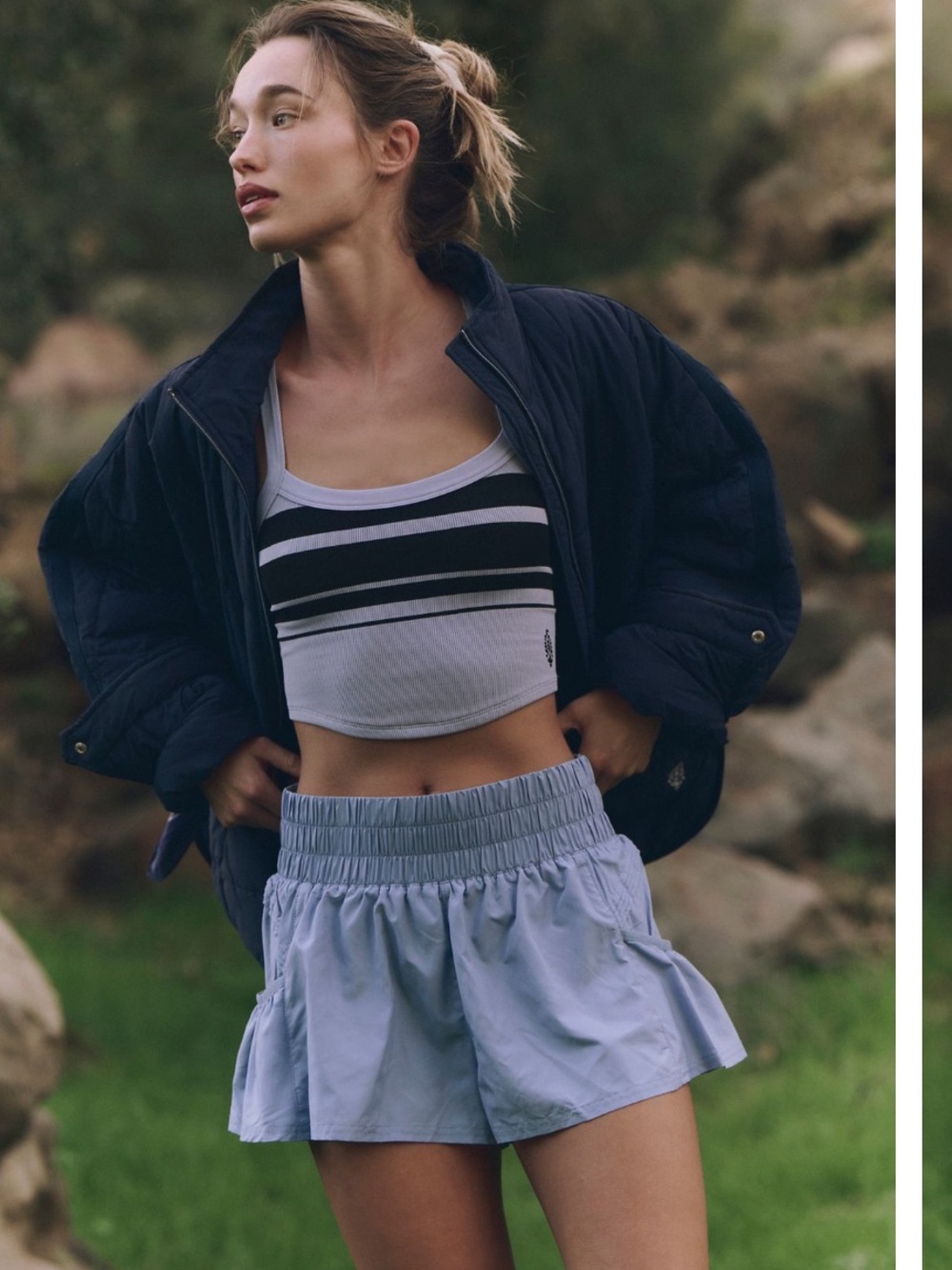 Free People Light Blue Athletic Ruffle Shorts